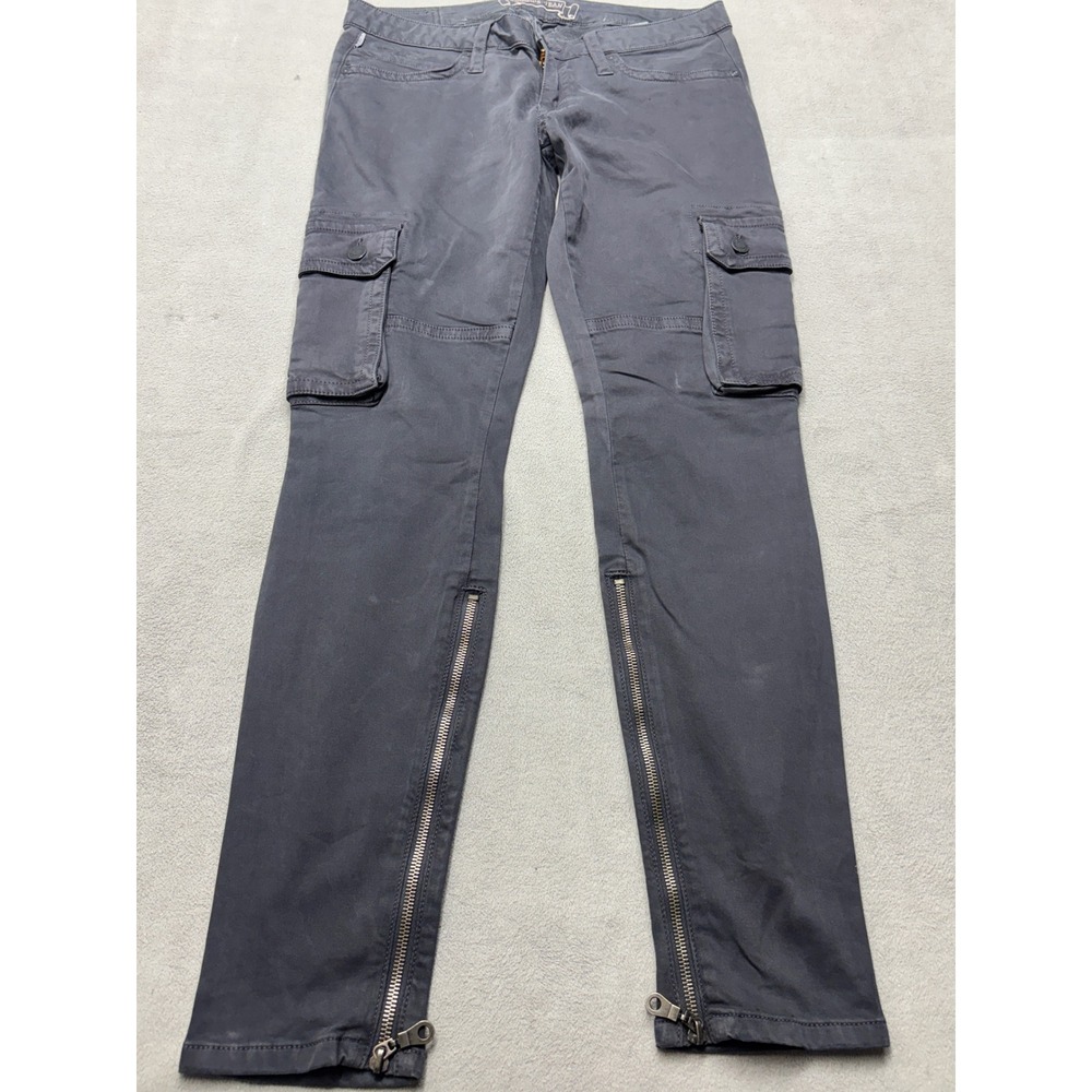 Robins Jean Mens Cargo Pants Charcoal Grey Slim Fit Zipper Leg Wing Logo Size 29